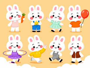 可爱兔子的多样趣味造型插画