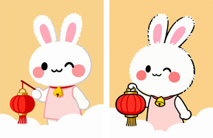 可爱兔子手持红灯笼插画