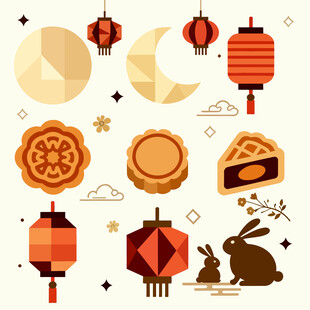 中秋元素拼贴插画