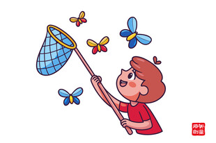 小女孩快乐捕蝶瞬间