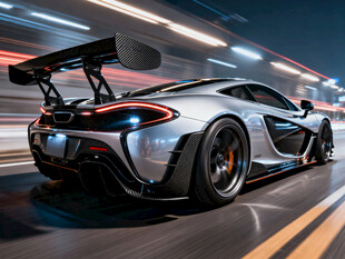 银色跑车飞驰于城市道路