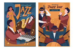 爵士音乐演奏场景插画