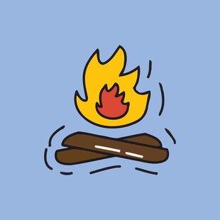 卡通风格的户外篝火场景