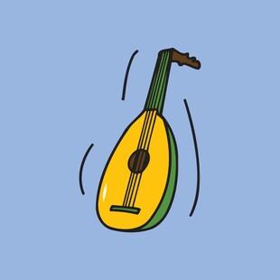 手绘黄色乐器曼陀林