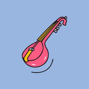 粉色可爱风传统乐器插画