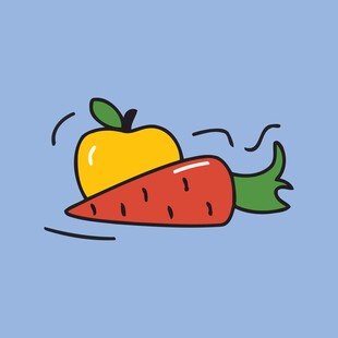 胡萝卜上的苹果插画