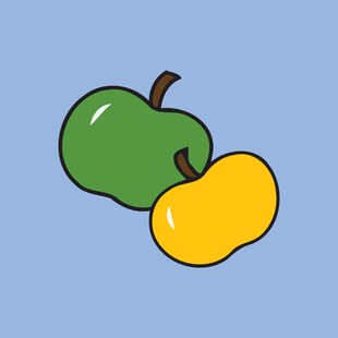 两个色彩鲜艳的卡通苹果