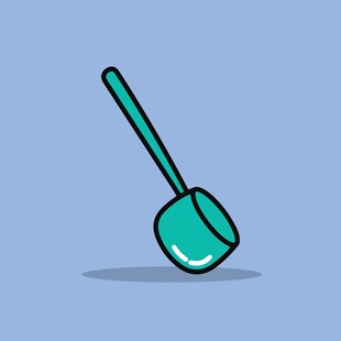 卡通风格的绿色长柄勺子