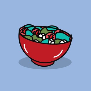 红色碗中的多彩食物