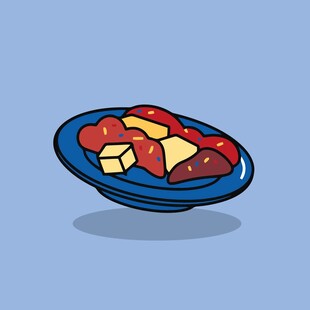 蓝色盘中的多彩食物