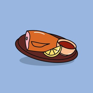 卡通风格盘中烤鸡