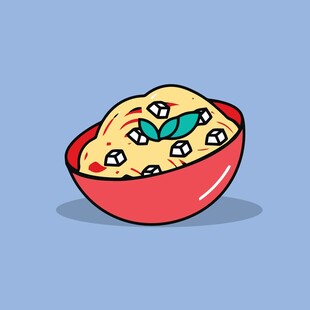 卡通碗中的美味食物