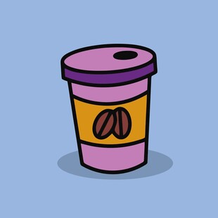 卡通风格的紫色咖啡杯