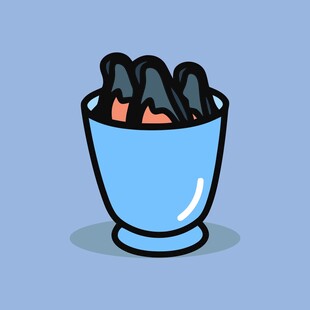 蓝色杯子装着黑色物品