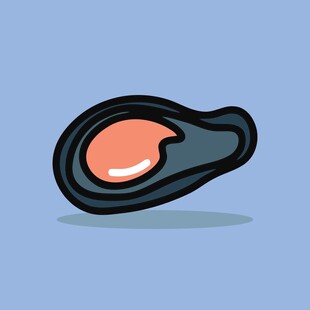 卡通形象的新鲜贻贝