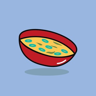 卡通风格的红色碗装食物