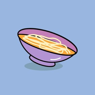 紫色碗中的美味面条