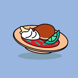 卡通风格的美味盘中食物