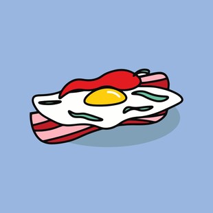 卡通风格煎蛋配培根