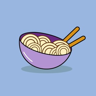 紫色碗中的面条与筷子