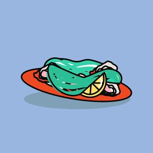 卡通风格的盘中烤鱼