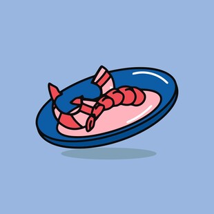 蓝色盘中的美味虾肉