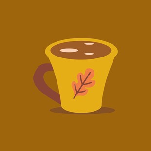 黄色带叶图案的咖啡杯