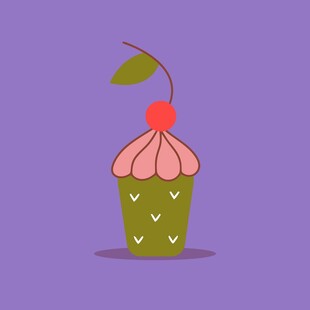 可爱樱桃纸杯蛋糕插画