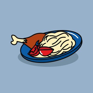 卡通风格的鸡腿面条餐