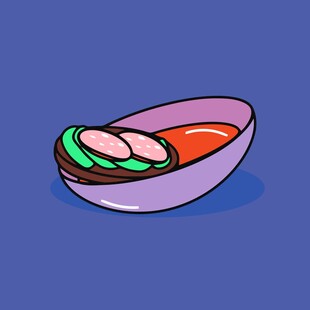 卡通风格的寿司与汤碗