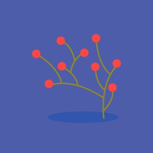 蓝色背景上的红色果实植物