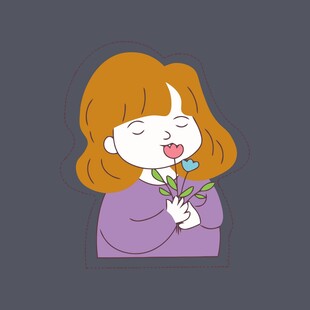 女孩捧花闭眼陶醉模样