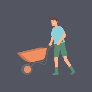 推独轮车的工人