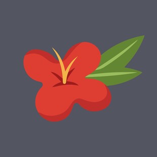 红色花朵配绿叶插画