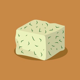 绿色点缀的块状奶酪