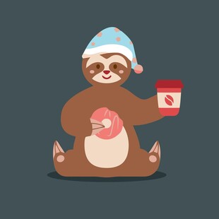 戴帽树懒惬意喝咖啡