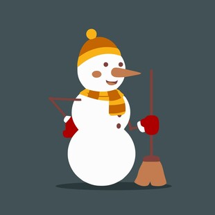 可爱雪人手持扫帚站着
