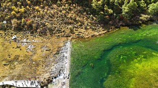 俯瞰翠绿清澈的山间水域