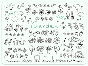 手绘花园元素涂鸦插画