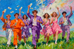 开心的年轻人  拿着钱