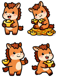 可爱小马与金元宝插画