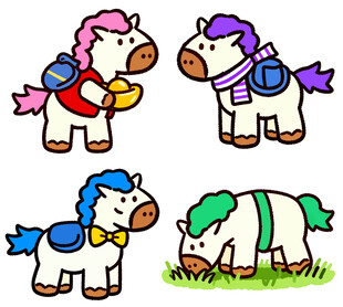 可爱多彩小马卡通形象插画