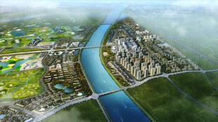 城市河流景观俯瞰图