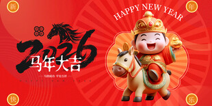 马年贺岁卡通形象海报