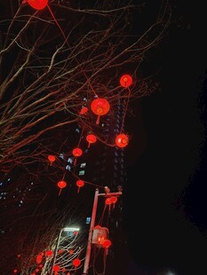 夜空中的红色灯笼景观