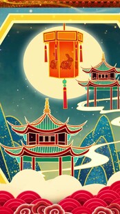 古风月夜下的中式建筑景观