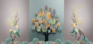 三联挂画 矢量山水 现代山水 