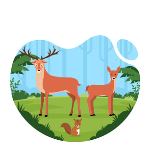 森林中的鹿与松鼠