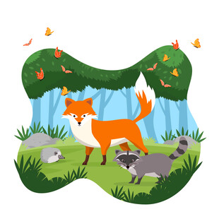 森林中的可爱动物聚会