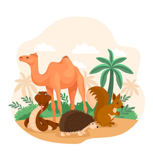 沙漠中的多样动物景象